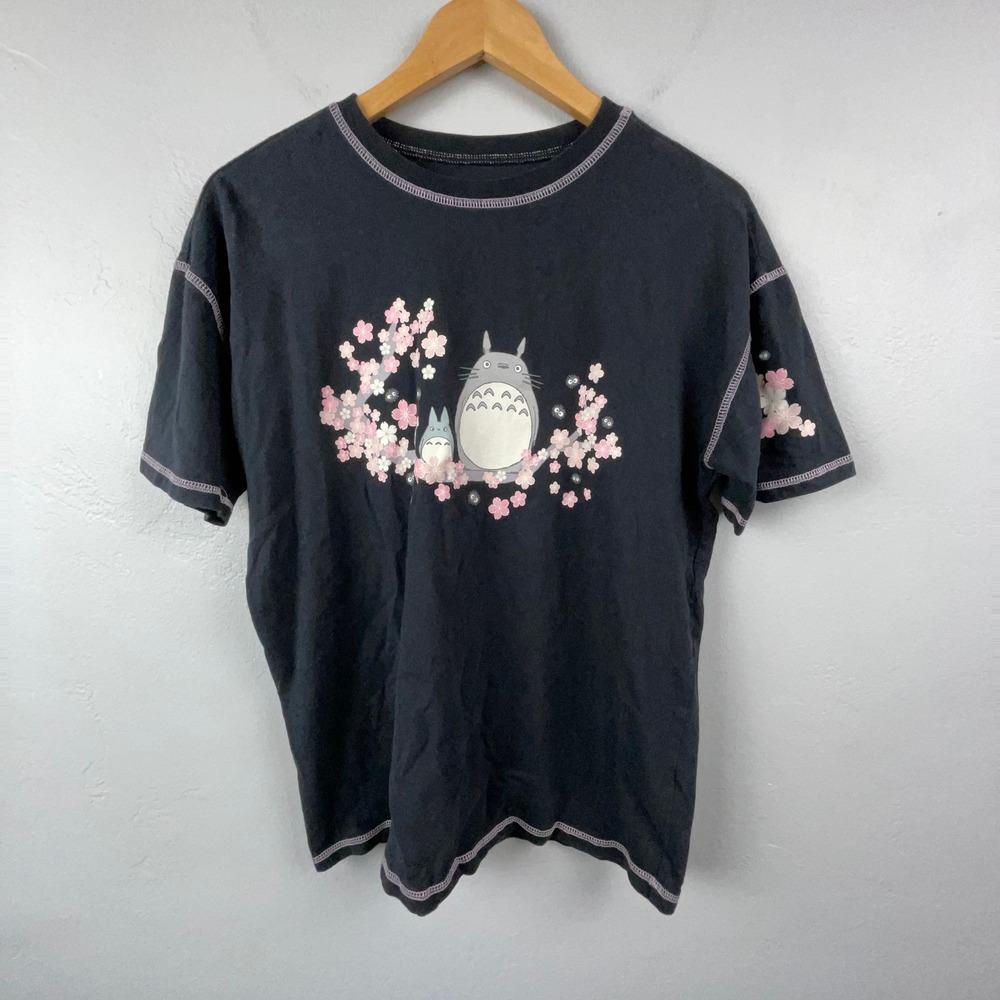 My Neighbor Totoro T-Shirt Women Large Black Cherry Blossom Graphic Anime Tee